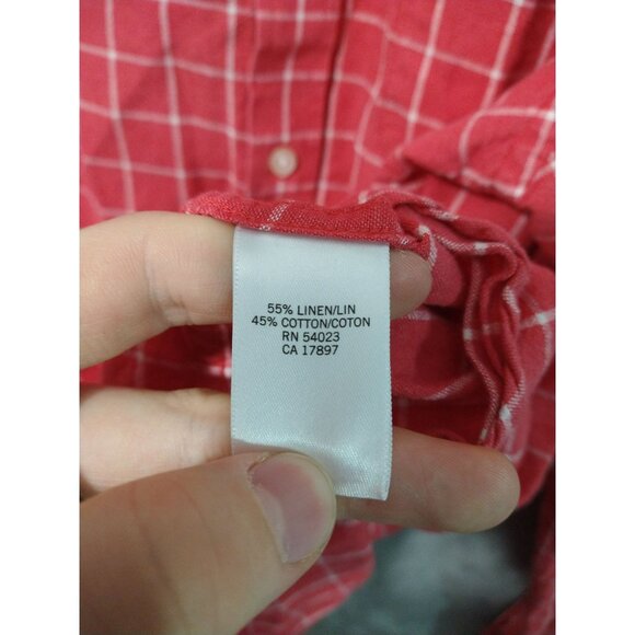 Banana Republic Shirt Mens XL Red Plaid Linen Blend Long Sleeve Button Down - Picture 8 of 10